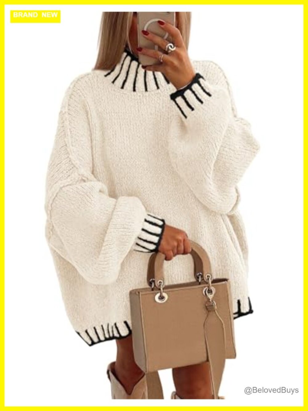 Oversized Mock Neck Pullover Sweater Long Sleeve Chunky Knit Tunic Top